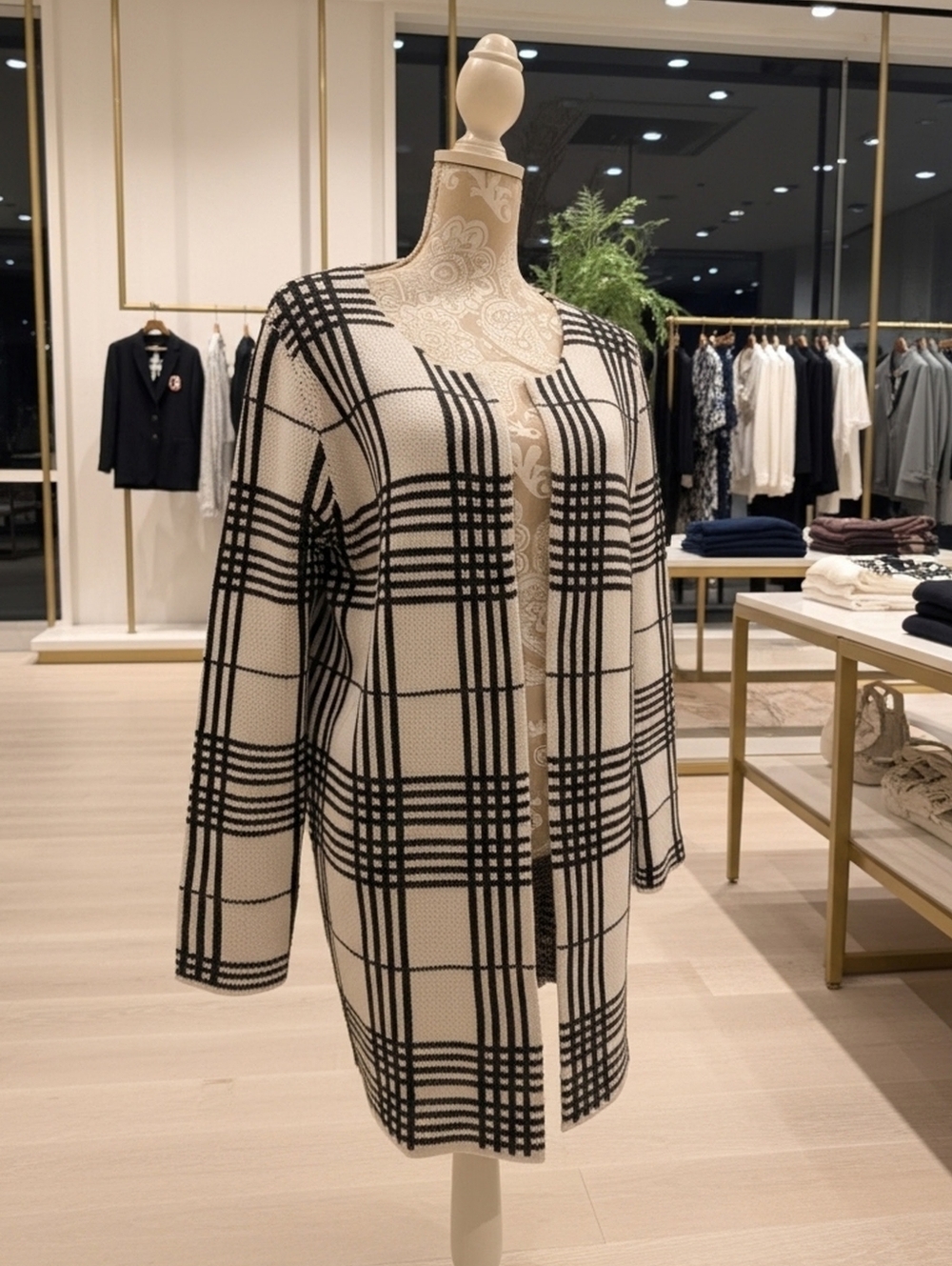 Anthropologie Oliver. O By Escio Black White Classic Plaid Open Front Cardigan L